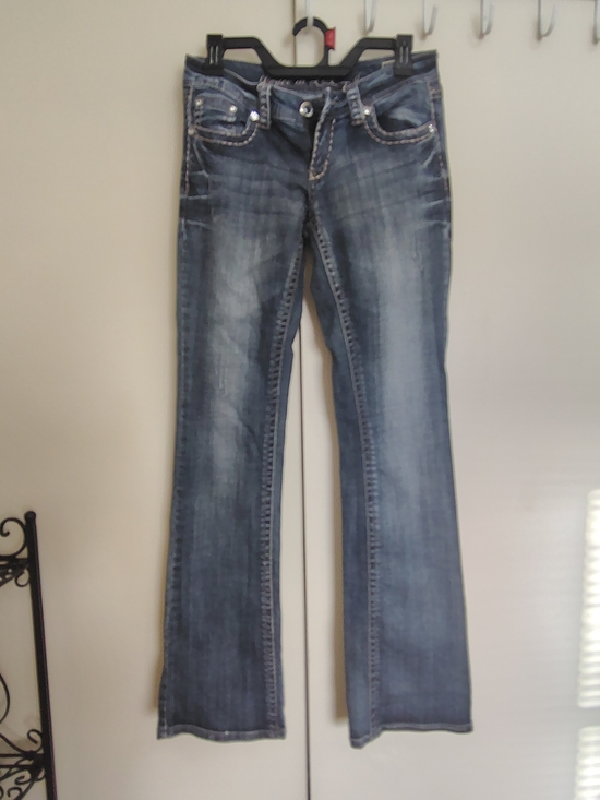 Grace in LA Denim - Grace in LA Distressed Blue Washed Flare Jeans